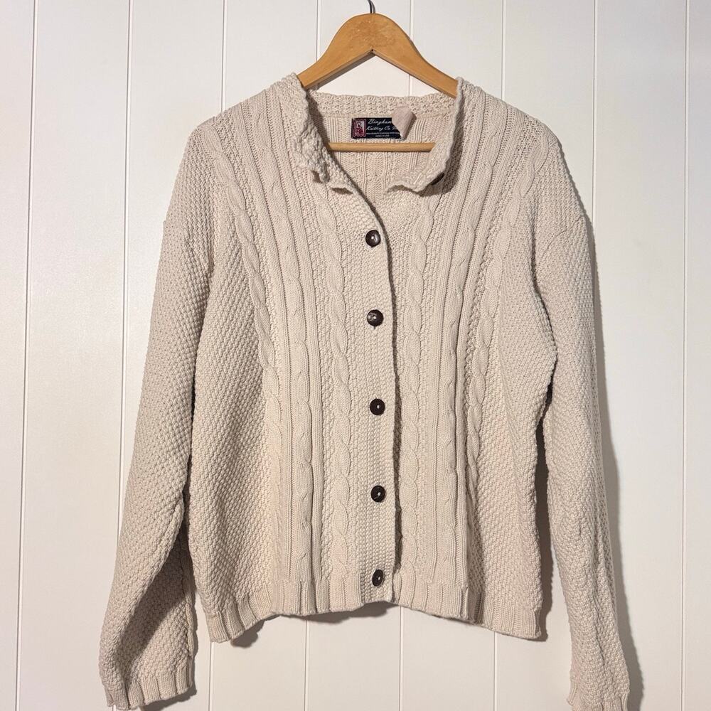Binghamton Knitting Co Size Large Cable Knit Cardigan Cream Button Sweater